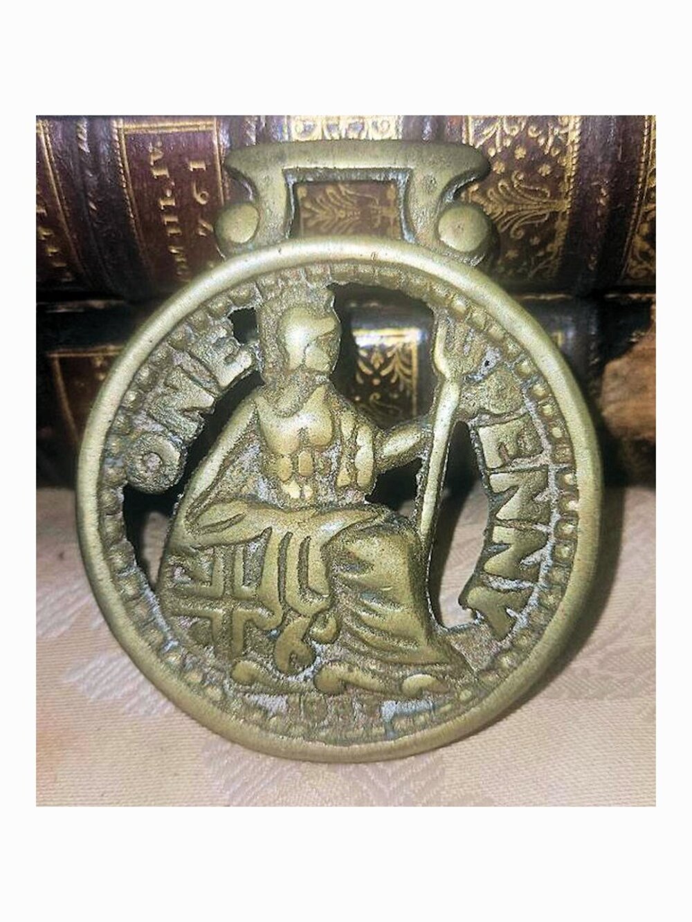 Antique British Horse Brass One Penny Harness Medallion Equine Collectible UK